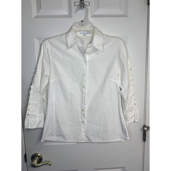 Anne Fontaine Paris White Cold Shoulder Button Down Blouse Shirt Size 2 - Picture 1 of 5